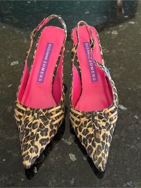 Suzanne Somers Strappy Slingback Leopard Satin Heels Sandals Size 6.5